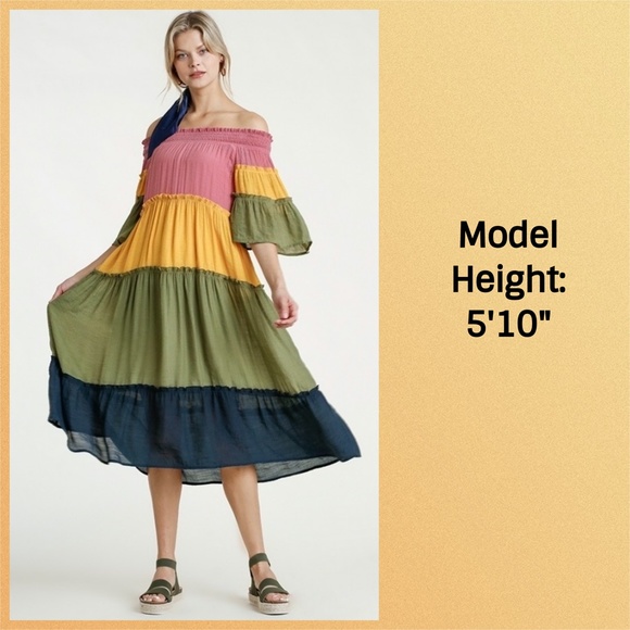 Umgee Colorblock Off Shoulder Tiered Ruffled Dress - Picture 6 of 13